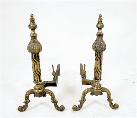 Antique Brass Fire Dogs Pair Of Large Baroque Andirons England 1870