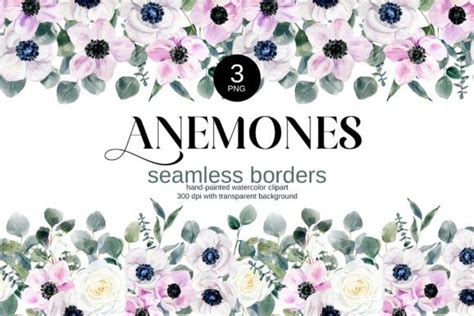 Anemones Seamless Border PNG Graphic By Elena Dorosh Art Creative Fabrica