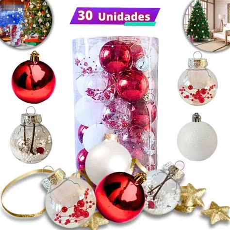 Kit 30 Bola De Natal Transparente Vermelha Branca Decoração Frete grátis