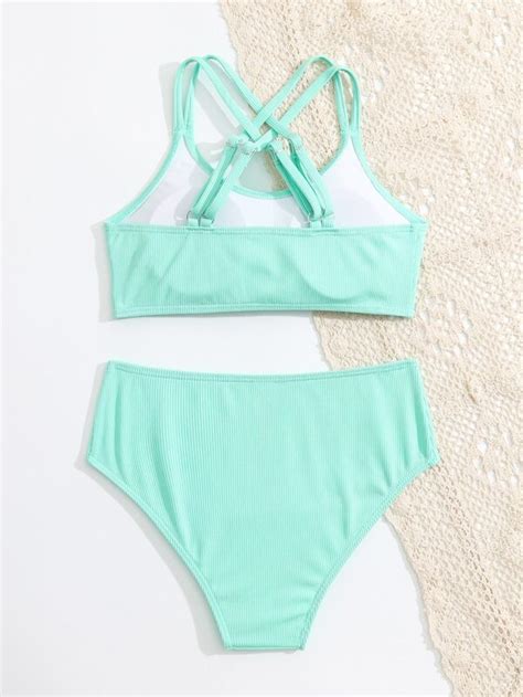 SHEIN Kids EVRYDAY Chicas Bañador bikini unicolor de espalda con tira