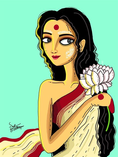 Digital Art Of An Indian Woman By Titan Saha Bengali Art Girly Art Illustrations Indian Art