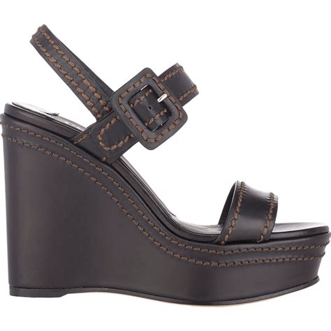 Prada Leather Double Band Platform Wedge Sandals In Black Lyst