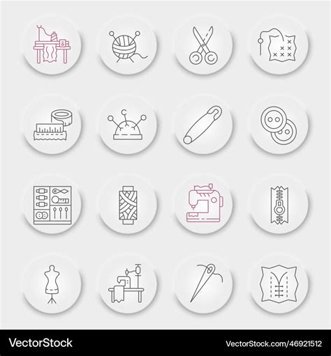 Sewing Line Icon Set Royalty Free Vector Image