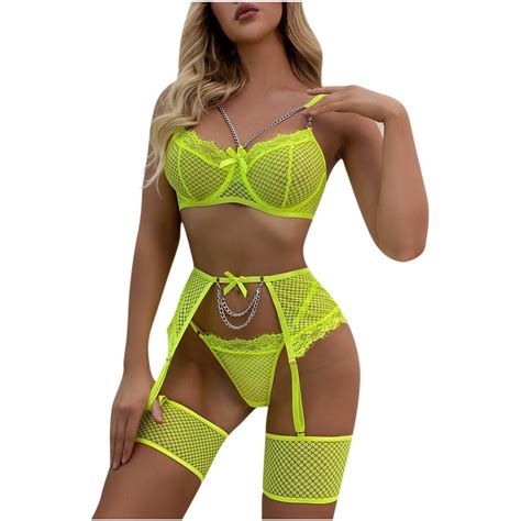 Xflwam Womens Sexy Eyelash Fishnet Lingerie Set Chain Babydoll