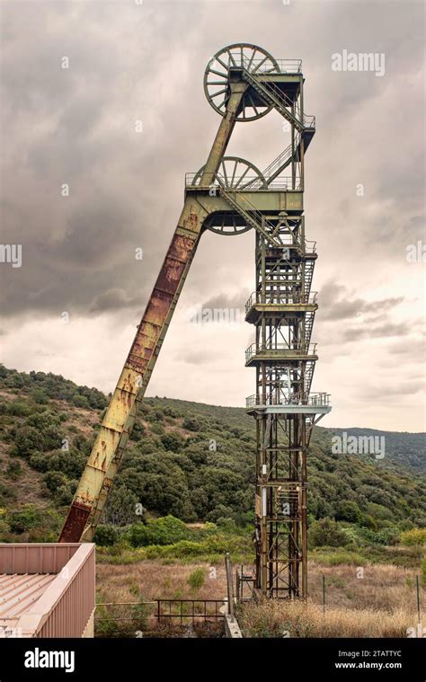 Headframe Of An Old Gold Mine In The Town Of Salsigne In France Stock