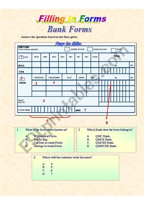 Filling Out A Deposit Slip Worksheet