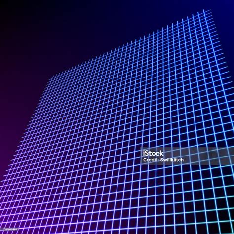 Bright Neon Grid Lines Glowing Background With 80s Style Stock