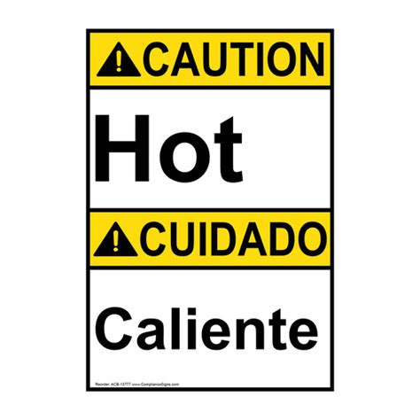 Vertical Hot Sign Or Label English Spanish Ansi Caution