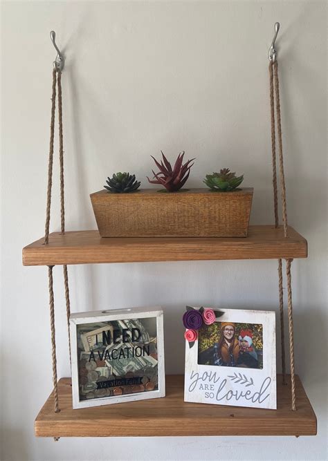 Two Tier Hanging Rope Shelf Etsy