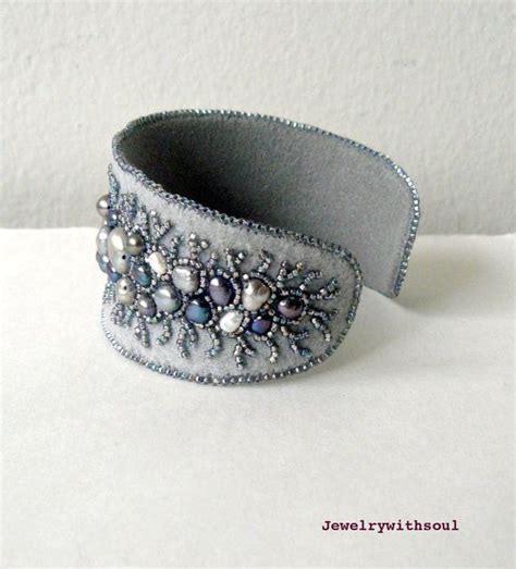 Bead Embroidery Cuff Bracelet Freshwater Pearl Cuff Winter Etsy