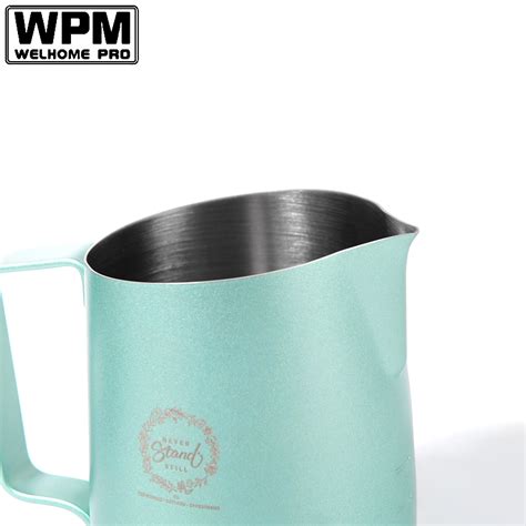 Wpm惠家拉花杯奶杯奶缸不锈钢咖啡拉花缸斜口尖嘴圆嘴拉花杯500ml虎窝淘