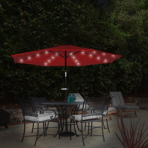 Pure Garden 10 Foot Patio Umbrella With Solar Led Light Red The Market Depot