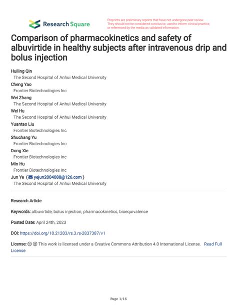 PDF Comparison Of Pharmacokinetics And Safety Of Albuvirtide In