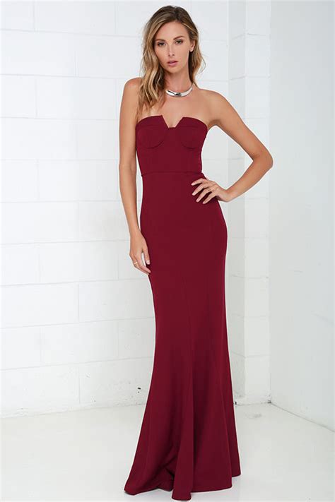 Wine Red Gown Strapless Dress Bustier Dress Maxi Dress 78 00