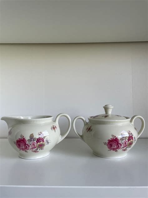 Vintage Maastricht China Cream Sugar Pink Cabbage Roses Rose Floral