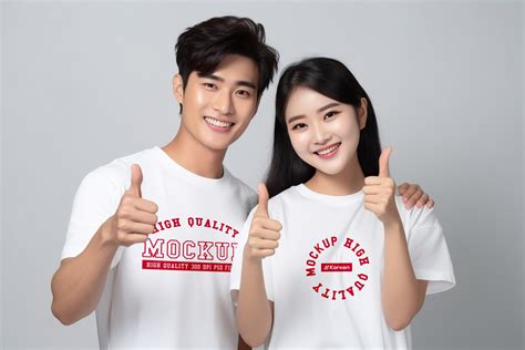 Korean Style Couple T Shirt Mockup On White Background Mockupdaddy