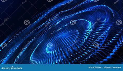 Abstract Futuristic Background With Blue Moving Circles Lines Of