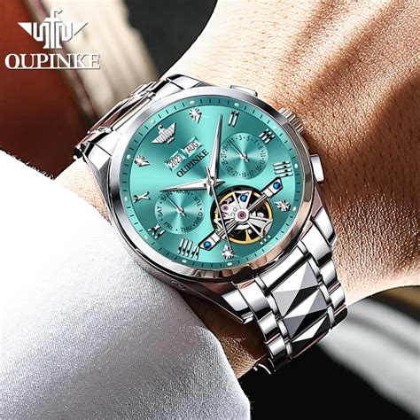 Oupinke Business Tourbillon Mechanical Watch For Men Luxury Steel