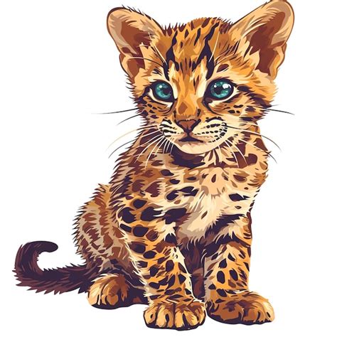 Leopardo Olhos Azuis Sentado Em Um Fundo Branco Ilustra O Vetorial