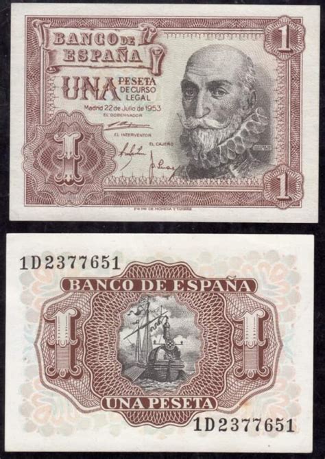 1953 54 Spain 1 Peseta Spanish Galleon Ruling Authority Francisco