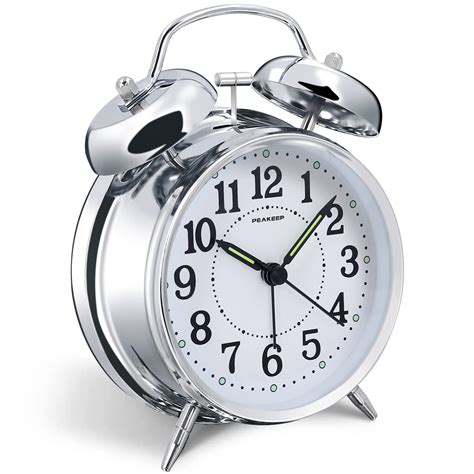 Peakeep 4 Inches Twin Bell Loud Alarm Clock For Heavy Sleepers Chrome