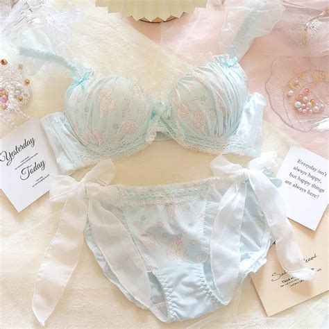 Japanese Lolita Melody Cute Bra Panty Set With Steel Ring Plus Size Push Up Lingerie For Women