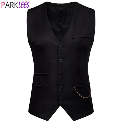 Mens Gentleman Formal Slim Fit Single Breasted Black Dress Suit Vests