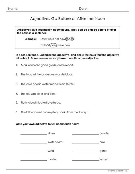 Adjective Worksheets Grade 5