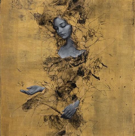 Ethereal Figures Emerge From Fragmented Metallic Backgrounds Gold Art