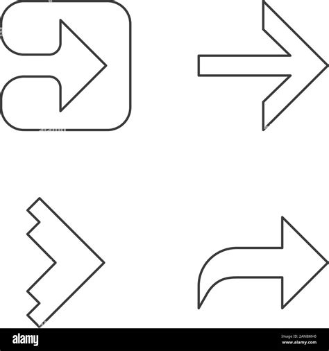 Arrow types linear icons set. Forward, right, curved and geometric ...