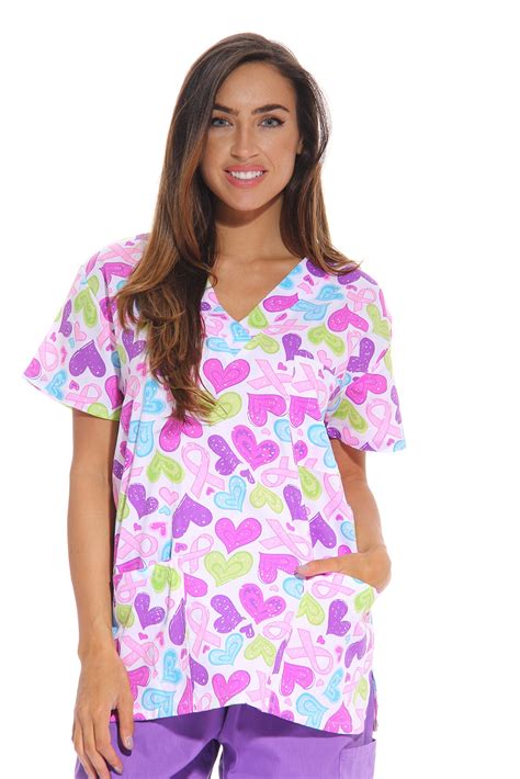 Just Love Just Love Womens Scrub Tops Scrubs Pink Flower White