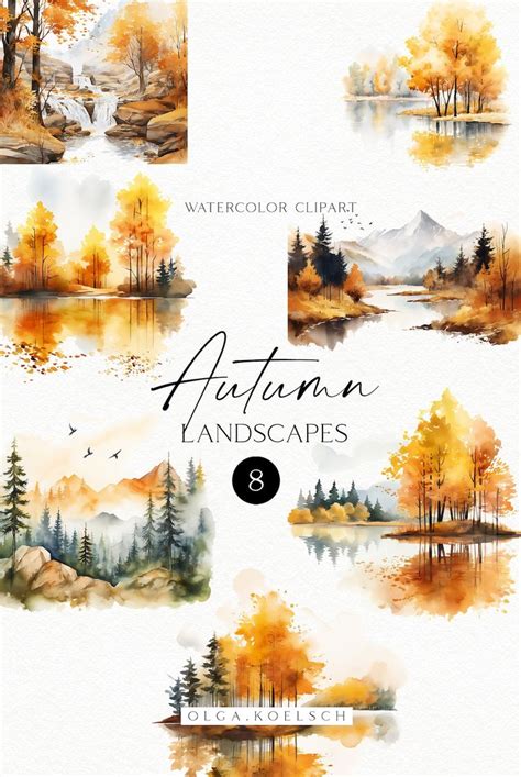 Aquarell Herbst Landschaft Clipart Herbst Berge Png Herbstwald Clip