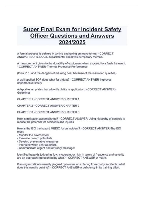 Super Final Exam for Incident Safety Officer Questions and Answers 2024