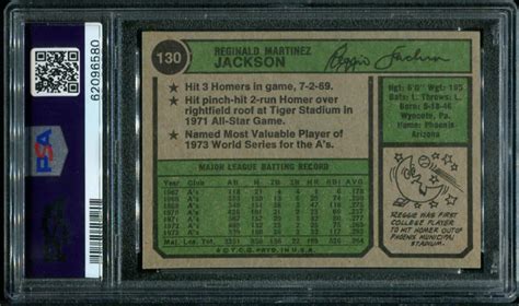 1974 Topps 130 Reggie Jackson PSA 8 HOF 62096580 All Star Cards Inc