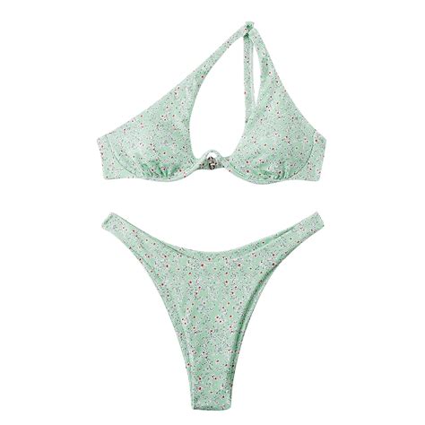 One Shoulder Swimsuits For Women Piece Floral Bathing Suit Underwire Bikini Top With Thong