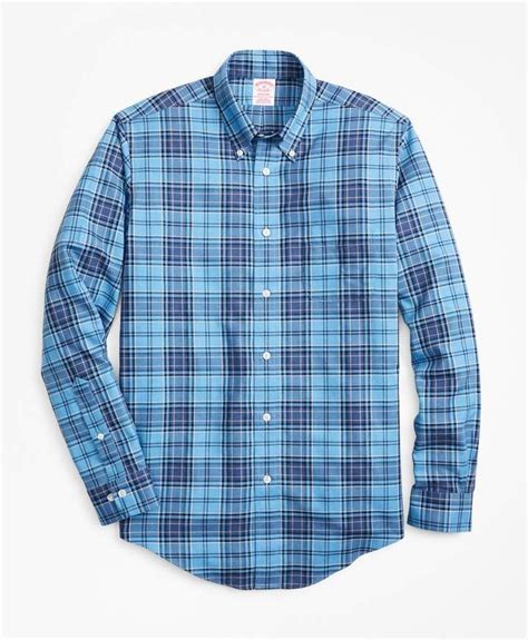 Non Iron Madison Fit Blue Plaid Sport Shirt Sports Shirts Blue Plaid