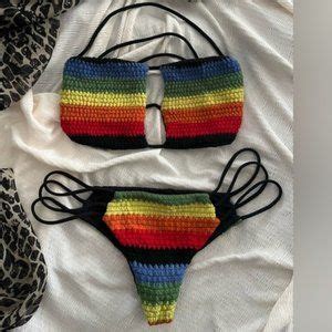 Rare Indah Mai Tai Crochet Rainbow Bikini Nwot Gem