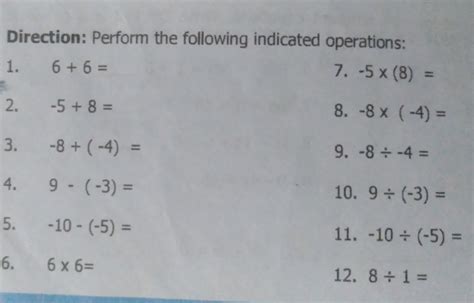 Solved Direction Perform The Following Indicated Operations 1 66