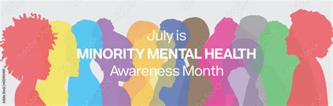 Minority Mental Health Awareness Month Design Banner With Colorful Silhouette Of Minority People