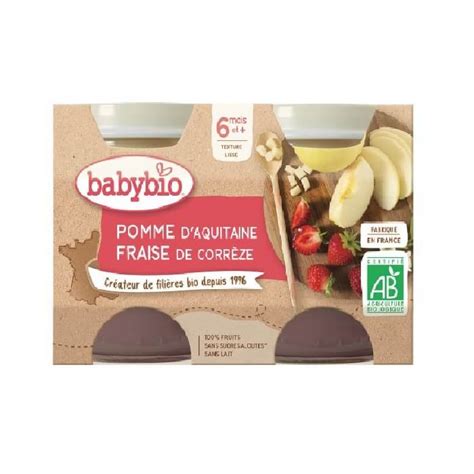 Babybio Compote pot bio de pomme d Aquitaine et fraise de Corrèze dès