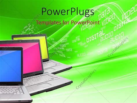 Powerpoint Template Three Laptops With Solid Color Background Over