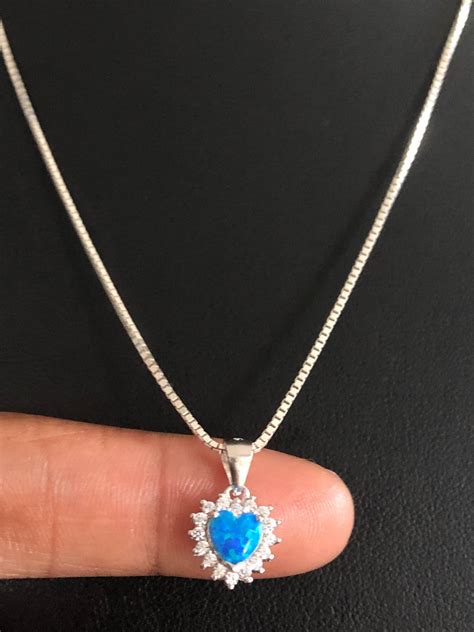 Blue Opal Heart Necklace Sterling Silver Blue Opal Necklace Etsy