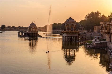 Gadisar Lake on Sunset. Man-made Water Reservoir with Temples in Jaisalmer. India Stock Photo ...