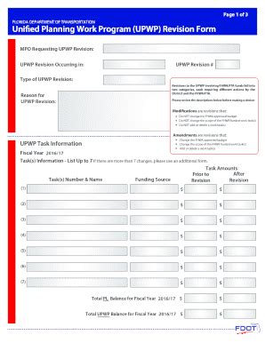 Fillable Online Unified Planning Work Program UPWP Revision Form Fax