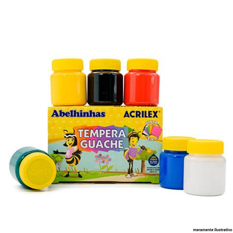 Kit Tinta Tempera Guache 6 Potes 15 Ml Acrilex Feira Da Madrugada SP