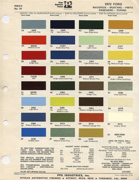 Ford Torino Project Tech Torino Color Codes