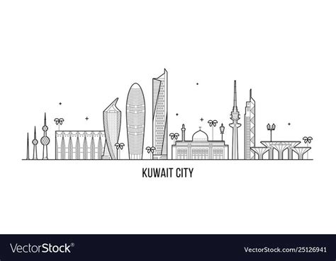 Kuwait City Skyline Linear Style Buildings Vector Image On Vectorstock