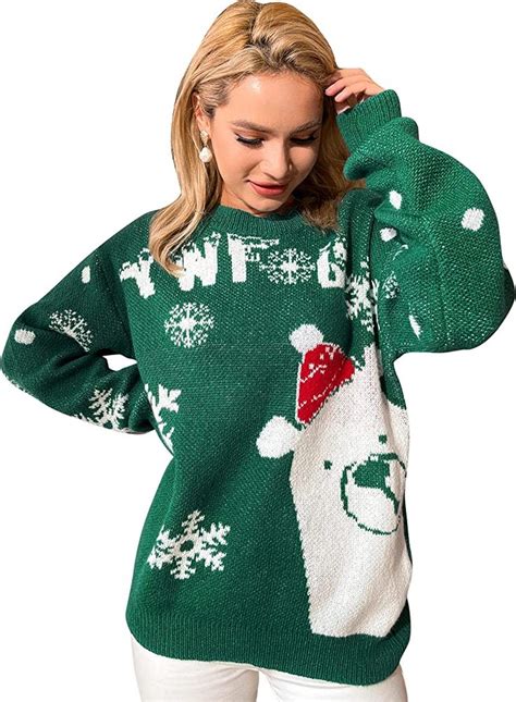 Honwenle Womens Ugly Christmas Sweater Funny Cute Christmas Tree Snowflake Reindeer Santa Claus