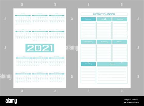 Set of 2021 calendar and weekly planner diary template. Monthly ...