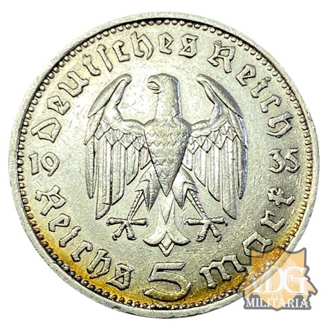 Ww2 German 1935 5 Reichsmark Silver Coin D Munich Vdg Militaria